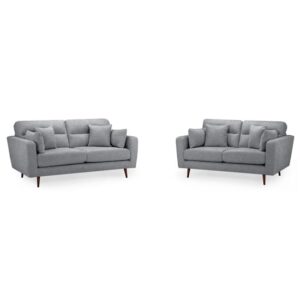 Zanita Fabric 3+2 Seater Sofa Set In Grey