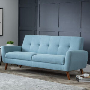 Macia Fabric 3 Seater Sofa With Wooden Legs In Blue