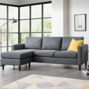 Manati Fabric 3 Seater Sofa With Ottoman In Grey