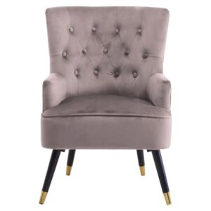 Lagos Velvet Button Tufted Armchair In Mink