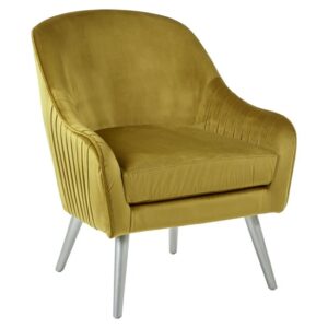 Luxury Upholstered Velvet Armchair With Wooden Legs In Mustard