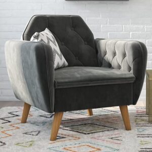 Taluka Memory Foam Velvet Armchair With Wooden Legs In Grey