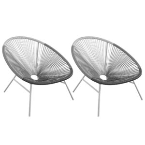 Tampere Black And Grey Woven Resin Outdoor Lounge Chair In Pair