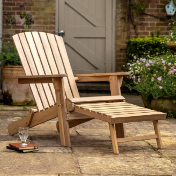 Abilene Wooden Lounge Chair with Footstool In Natural