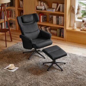 Black/Grey/Brown Faux Leather Swivel?Armchair with Footstool