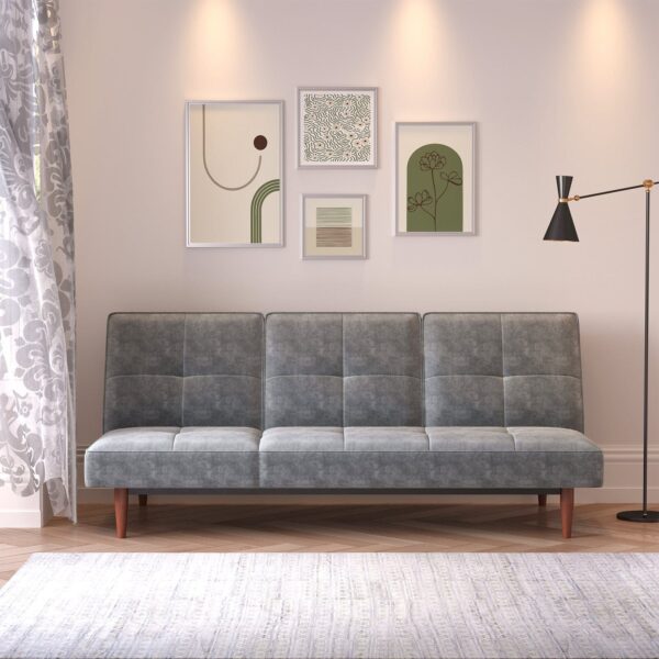 Faux Suede 3 Seater Upholstered Sofa Bed with Wood Legs