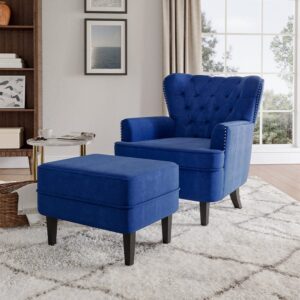 Tufted Velvet Accent Armchair and Ottoman Set