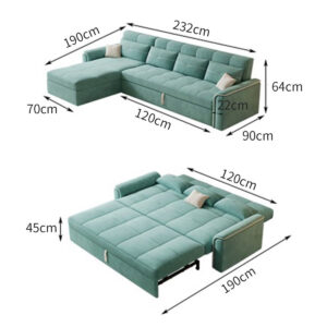 Cottonfy Multifunctional Mint Velvet Pull Out Chaise Sofa Bed with Storage