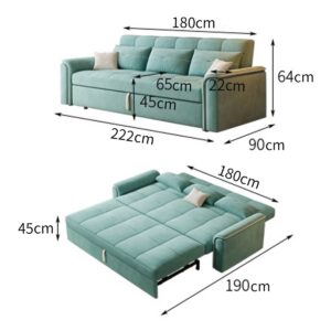 Cottonfy Multifunctional Mint Velvet Pull Out Chaise Sofa Bed with Storage