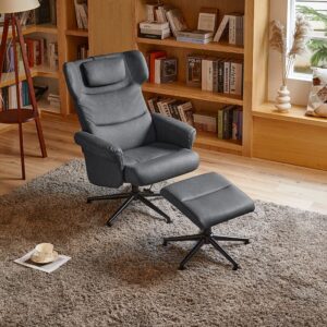 Black/Grey/Brown Faux Leather Swivel?Armchair with Footstool