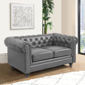 Hertford Chesterfield Faux Leather 2 Seater Sofa In Vintage Grey