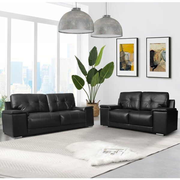 Kensington Faux Leather 3 + 2 Seater Sofa Set In Black