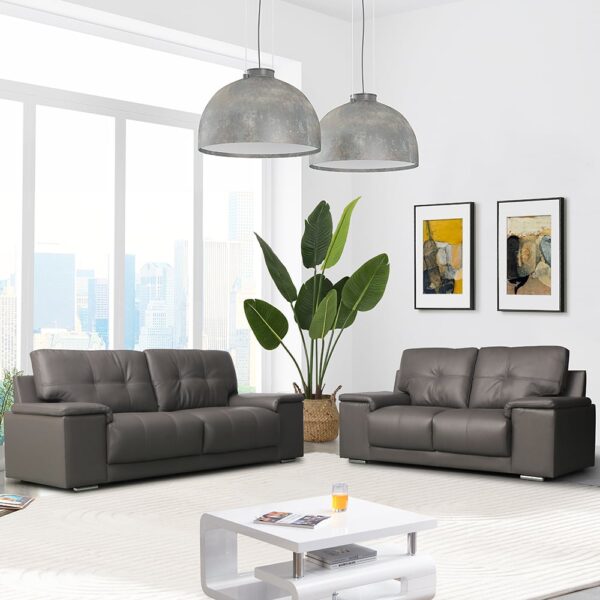 Kensington Faux Leather 3 + 2 Seater Sofa Set In Dark Grey