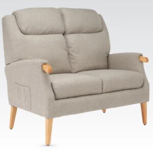 Ledyard Fabric 2 Seater Sofa In Taupe With Wooden Legs