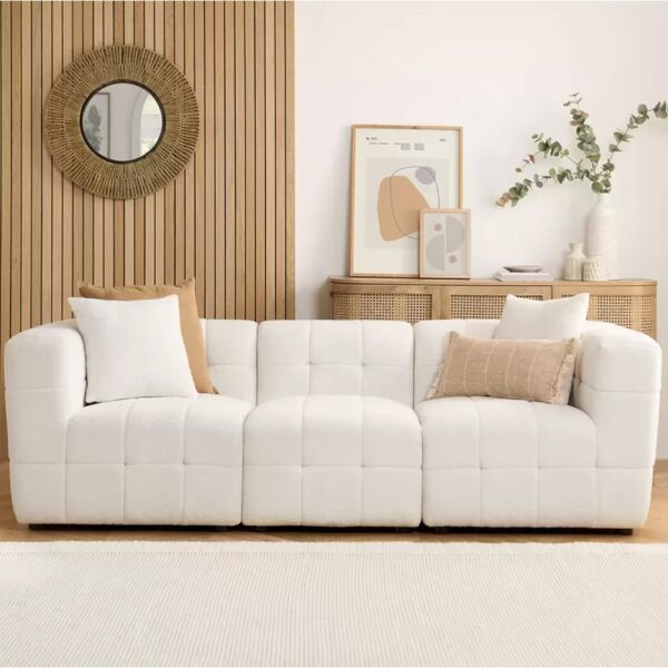 Maize Boucle Fabric 3 Seater Sofa In White