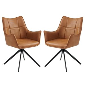 Vernon Tan Faux Leather Dining Armchairs In Pair