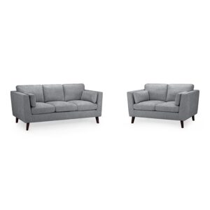 Alto Fabric 3+2 Seater Sofa Set In Grey With Wooden Legs