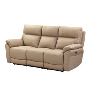 Fontana Faux Leather Recliner 3 Seater Sofa In Latte