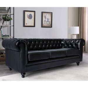 Hertford Chesterfield Faux Leather 3 Seater Sofa In Black