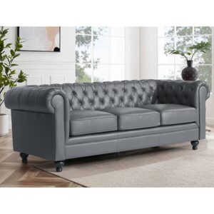 Hertford Chesterfield Faux Leather 3 Seater Sofa In Dark Grey