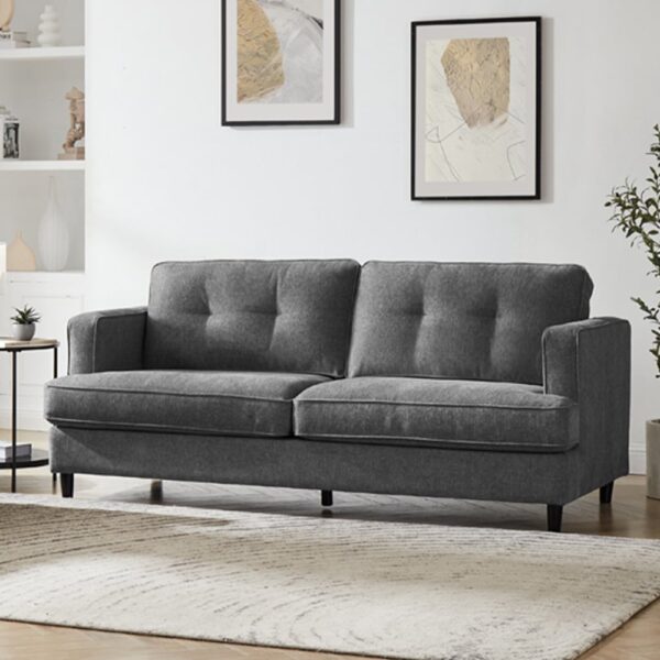 Jeddah Fabric 3 Seater Sofa With Black Legs In Grey