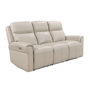 Raivis Leather Electric Recliner 3 Seater Sofa In Stone