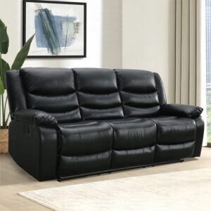 Sorreno Bonded Leather Recliner 3 Seater Sofa In Black