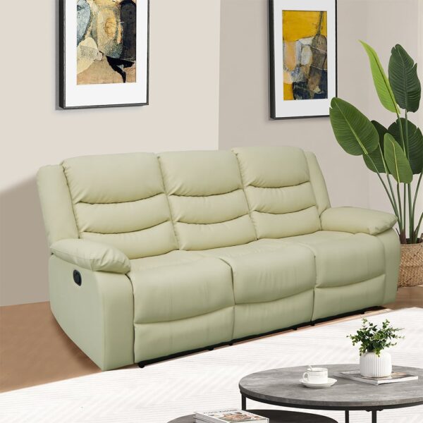 Sorreno Bonded Leather Recliner 3 Seater Sofa In Ivory