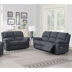 Wesley Fabric Electric Recliner 2 + 3 Seater Sofa Set In Grey